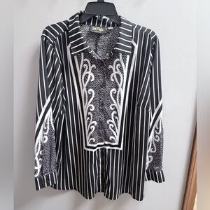 Bob Mackie Black and White Striped Button Down Shirt